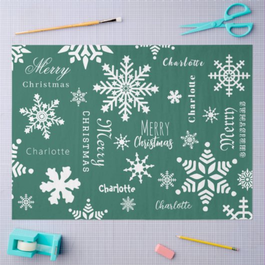 Groene Aangepaste Naam Kerstvakantie Sneeuw Tissuepapier (Craft)