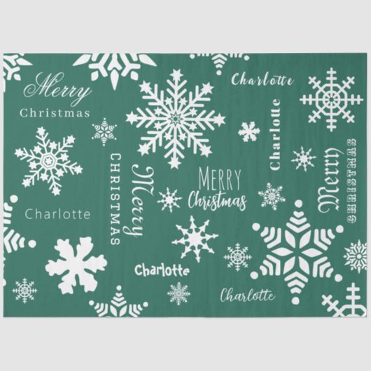 Groene Aangepaste Naam Kerstvakantie Sneeuw Tissuepapier (Voorkant)