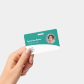 Groene aangepaste werknemer - Foto, logo, barcode, Badge (Handheld)