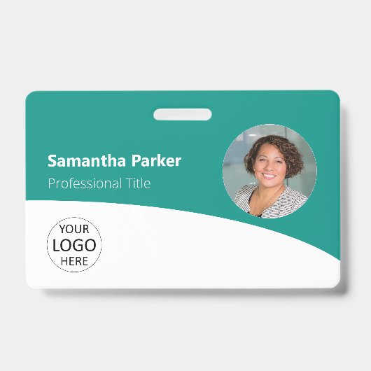 Groene aangepaste werknemer - Foto, logo, barcode, Badge (Voorzijde)