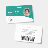 Groene aangepaste werknemer - Foto, logo, barcode, Badge (Voor- en achterkant)