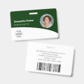 Groene aangepaste werknemersfoto, logo, barcode-ba badge (Voor- en achterkant)