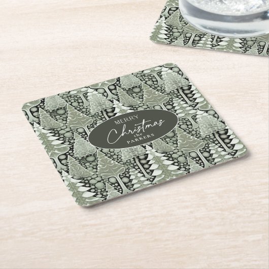 Groene Aarde Kerstmispatroon#6 ID1009 Kartonnen Onderzetters (Schuin)