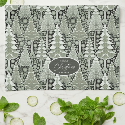 Groene Aarde Kerstmispatroon#6 ID1009 Theedoek (Gevouwen)