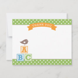 Groene ABC-blokken Baby Shower met vogel Bedankkaart