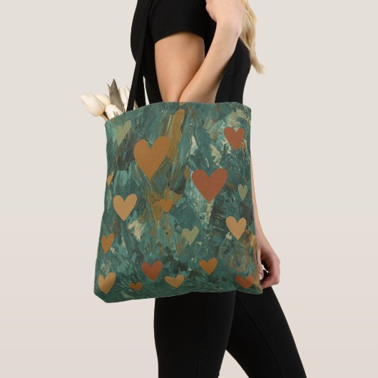 Groene Abstract Boho Harten Tote Bag (Dichtbij)