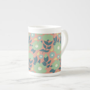 Groene abstracte bloemen inpakpapier porselein kop