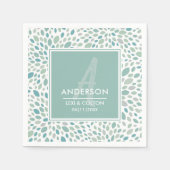 Groene Abstracte Bloemen Seaside Monogram Bruiloft Servet (Voorkant)