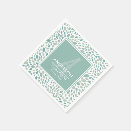 Groene Abstracte Bloemen Seaside Monogram Bruiloft Servet (Hoek)