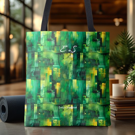 Groene Abstracte Boodschappentas Moderne Geometris Tote Bag