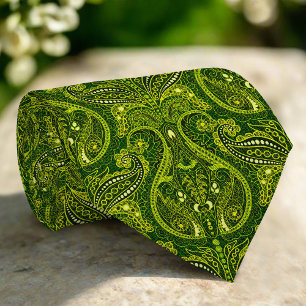 Groene Abstracte Dark Paisley Damask Floral Patter Stropdas