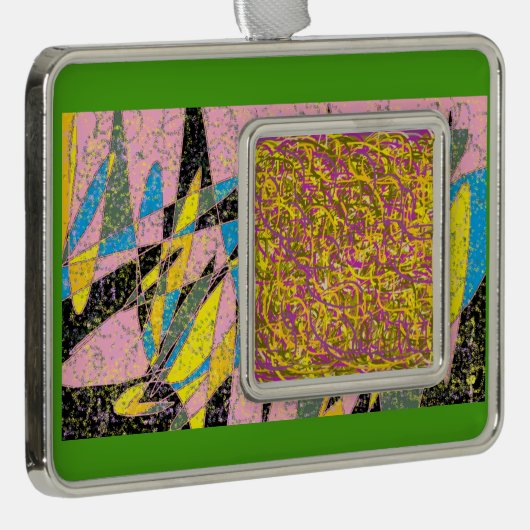 groene abstracte design van art. 2 verzilverd omlijst ornament (Rechts)