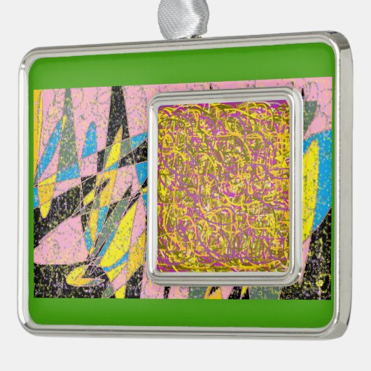 groene abstracte design van art. 2 verzilverd omlijst ornament (Links)