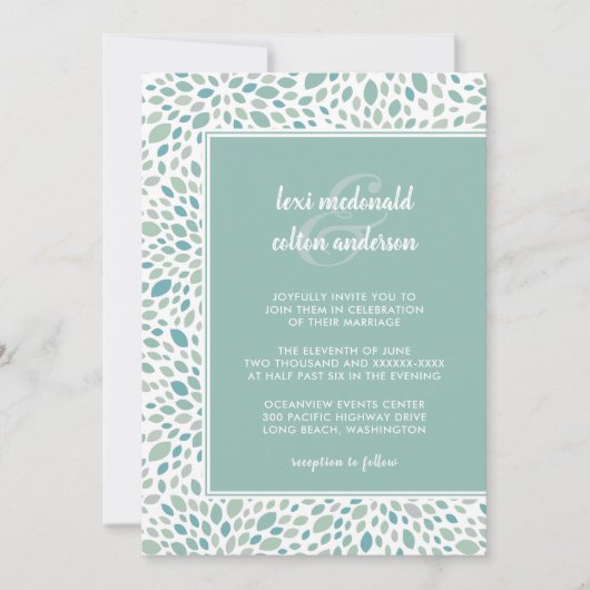 Groene Abstracte Floral Chic Seaside bruiloft Kaart (Voorkant)
