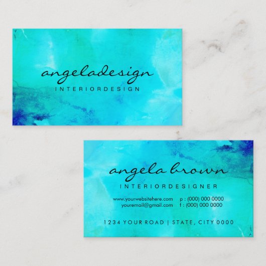 Groene Abstracte Inkt Blauwe Oceaan Zee Ombre Visitekaartje (Voorkant / Achterkant)
