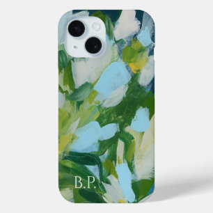 Groene Abstracte Kunst Monogram Aangepaste Naam iPhone 15 Case