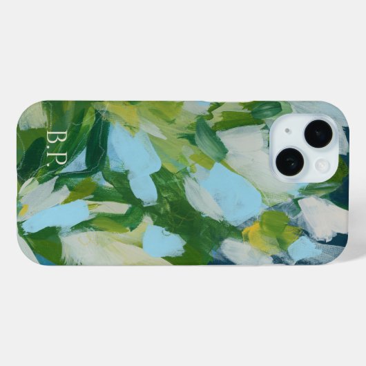 Groene Abstracte Kunst Monogram Aangepaste Naam Case-Mate iPhone Case (Achterkant (horizontaal))