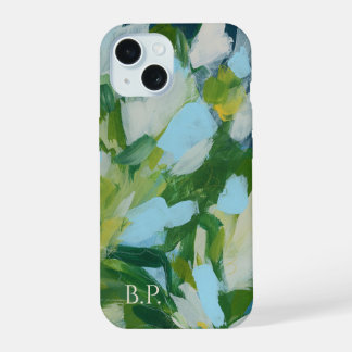 Groene Abstracte Kunst Monogram Aangepaste Naam iPhone 15 Case