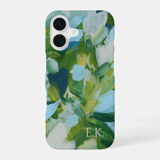Groene Abstracte Kunst Monogram Aangepaste Naam iPhone 16 Hoesje (Achterkant)