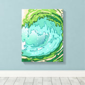 Groene Abstracte oceaangolven verpakt canvas (Insitu (Houten vloer))