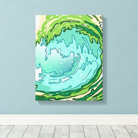 Groene Abstracte oceaangolven verpakt canvas (Insitu (Houten vloer))