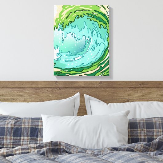 Groene Abstracte oceaangolven verpakt canvas Afdruk (Insitu (Slaapkamer))