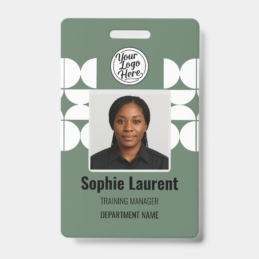 Groene Abstracte Ontwerp Personeelsfoto ID Bedrijf Badge (Voorzijde)
