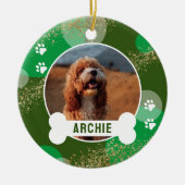 Groene Abstracte Paw Print Pet Photo Keramisch Ornament (Voorkant)