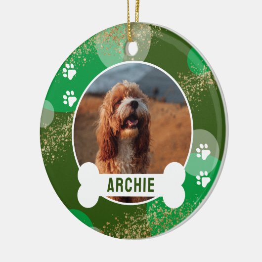 Groene Abstracte Paw Print Pet Photo Keramisch Ornament (Links)