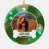 Groene Abstracte Paw Print Pet Photo Keramisch Ornament (Achterkant)