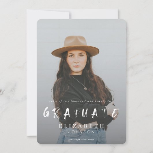 Groene Abstracte penseelstreken Foto Afstuderen Aankondiging (Voorkant)