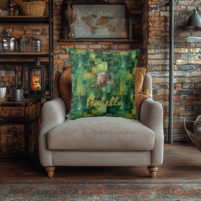 Groene Abstracte Persoonlijke Fotokussen Kussen (Creator heeft geüpload)