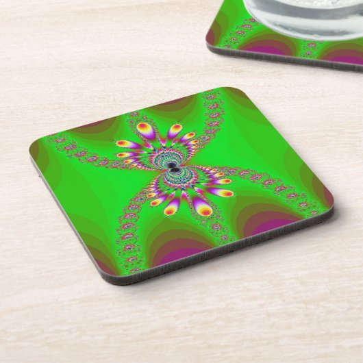 Groene Abstracte spin op Paars Onderzetter (Linkerzijde)