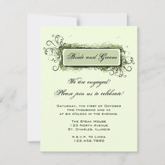 Groene Abstracte uitnodiging van de Floral Engagem (Voorkant)