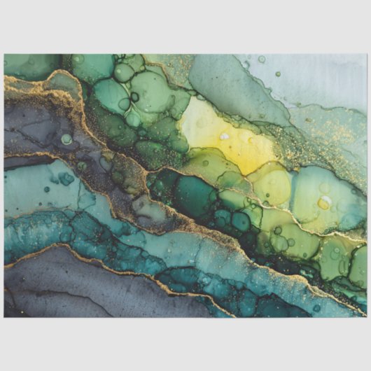 Groene Abstracte Vloeibare Kunst Tissuepapier (Voorkant)