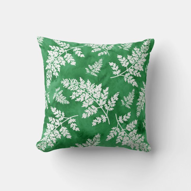 Groene Abstracte Waterverf Fern Pattern Kussen (Voorkant)