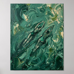 Groene Abstracte Zwemmers I Vintage Schilderij Poster