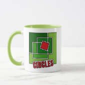 Groene abstractie met gedraaide rode vierkant mok (Links)