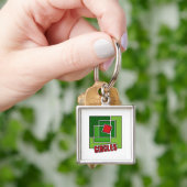 Groene abstractie met gedraaide rode vierkant sleutelhanger (Hand)