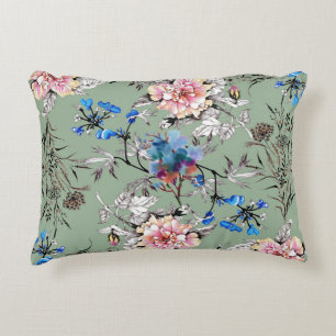 Groene achtergrond Bloemen Waterverf Patroon. Accent Kussen