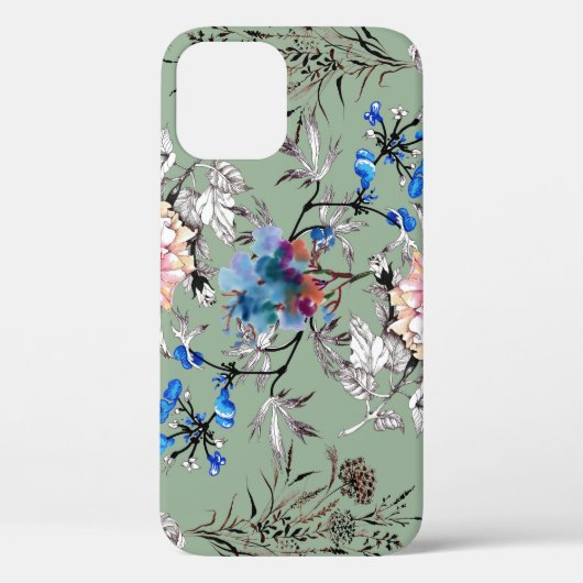 Groene achtergrond Bloemen Waterverf Patroon. Case-Mate iPhone Case (Achterkant)