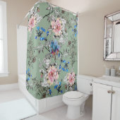 Groene achtergrond Bloemen Waterverf Patroon. Douchegordijn (In situ)