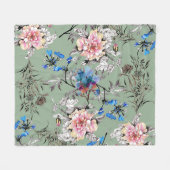 Groene achtergrond Bloemen Waterverf Patroon. Fleece Deken (Voorkant (Horizontaal))