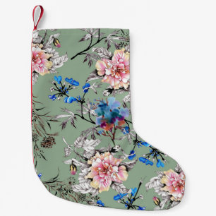 Groene achtergrond Bloemen Waterverf Patroon. Kleine Kerstsok