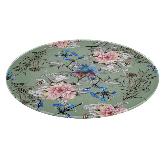 Groene achtergrond Bloemen Waterverf Patroon. Snijplank (Hoek)