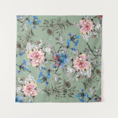 Groene achtergrond Bloemen Waterverf Patroon. Wandkleed (Voorkant (horizontaal))