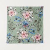 Groene achtergrond Bloemen Waterverf Patroon. Wandkleed (Voorkant)