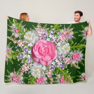 Groene achtergrond Bouquet van Flowers Paars Pink Fleece Deken