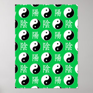 Groene achtergrond Chinees Yinyang patroon Poster