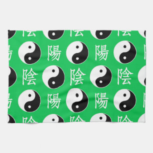 Groene achtergrond Chinees Yinyang patroon Theedoek
